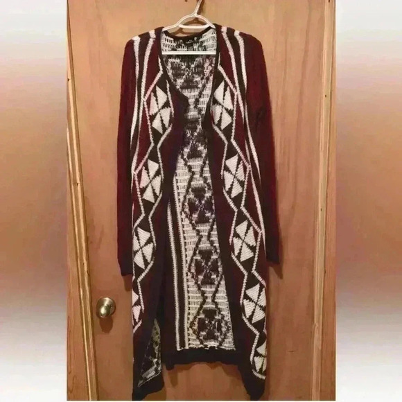 Rue21 Open Long Cardigan Burgundy, & Black XL - Picture 1 of 16